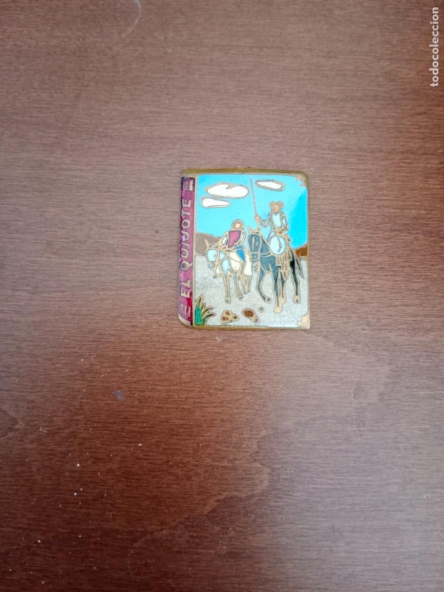 Antig&uuml;edades: PRECIOSA PLACA ESMALTADA SOBRE BRONCE - ESMALTE AL FUEGO - DON QUIJOTE - 3 x 2 CM