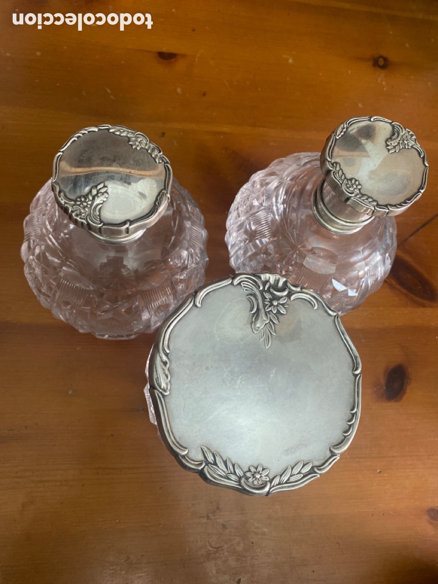 Antig&uuml;edades: Set 3 taros antiguo tocador cristal y plata 925 contraste estrella