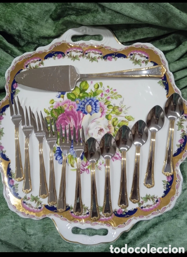 Antig&uuml;edades: Bandeja porcelana con cubiertos - Foto 1