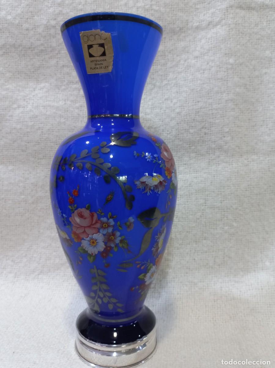 Antig&uuml;edades: JARR&Oacute;N-OPALINA (azul) flores-pie de plata - Foto 1