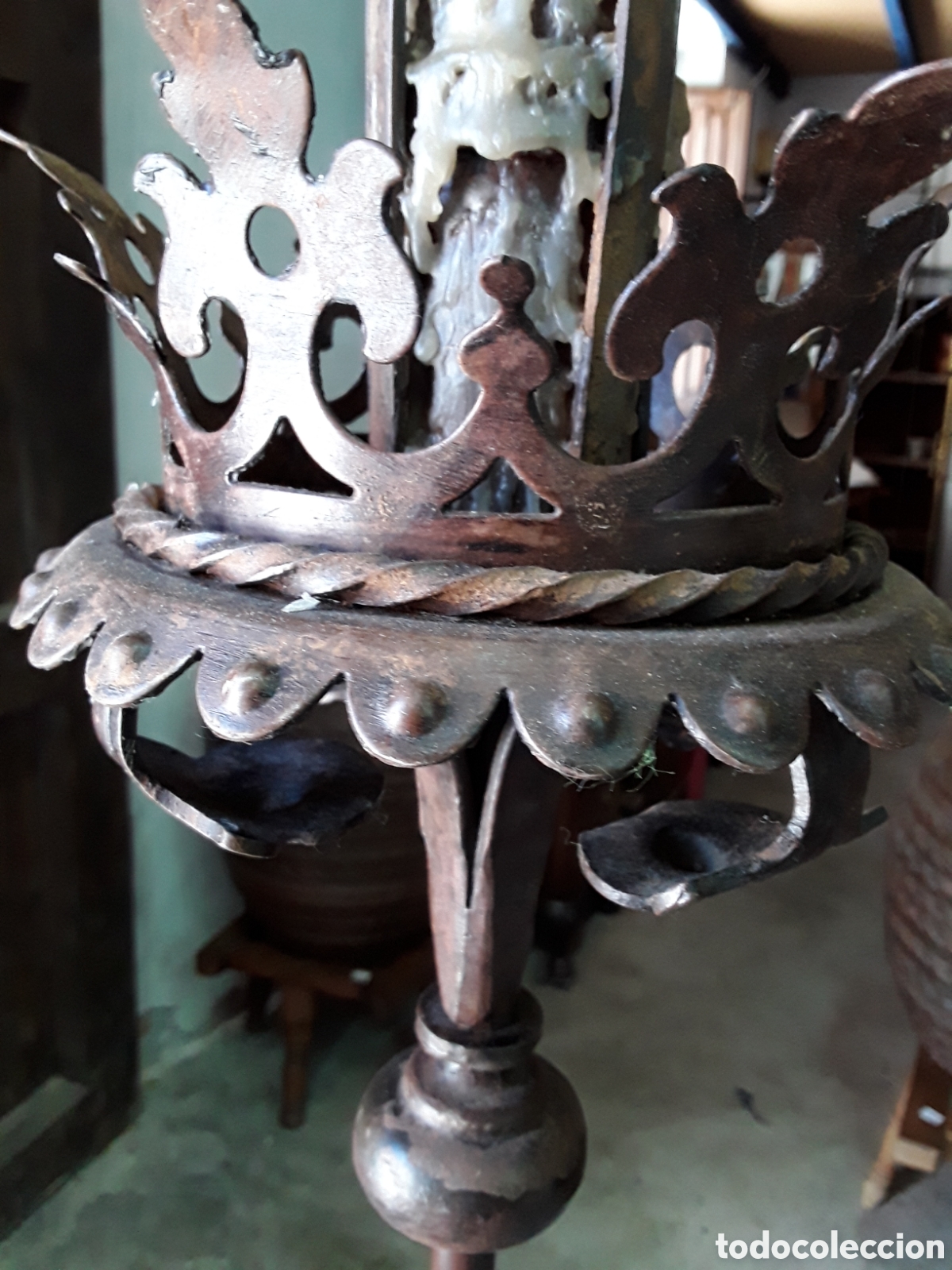Antig&uuml;edades: L&aacute;mpara de pie, forja y madera - Foto 14
