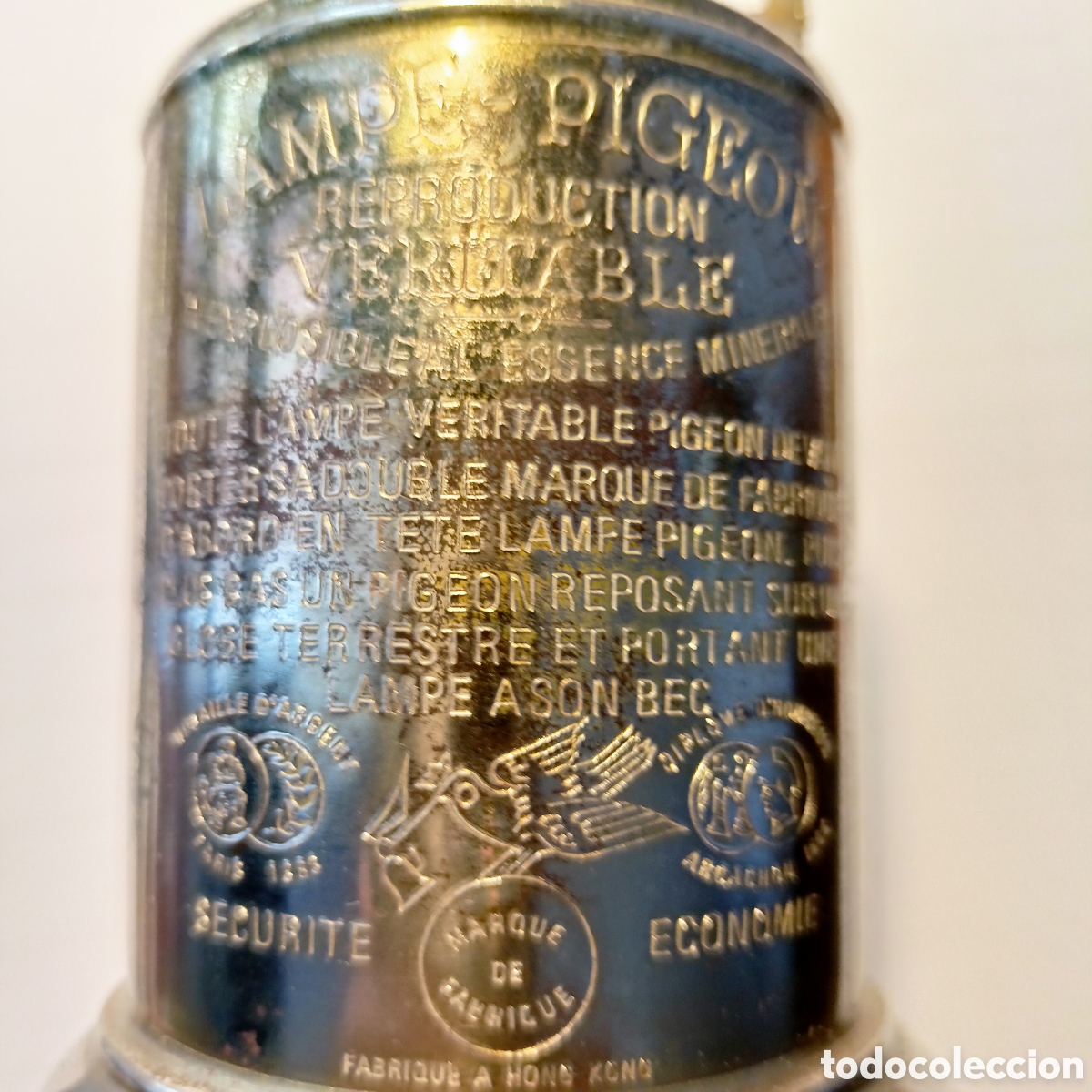 Antig&uuml;edades: LAMPARA DE BRONCE PIGEON &rdquo;REPRODUCION&rdquo; DE ACEITE - Foto 2