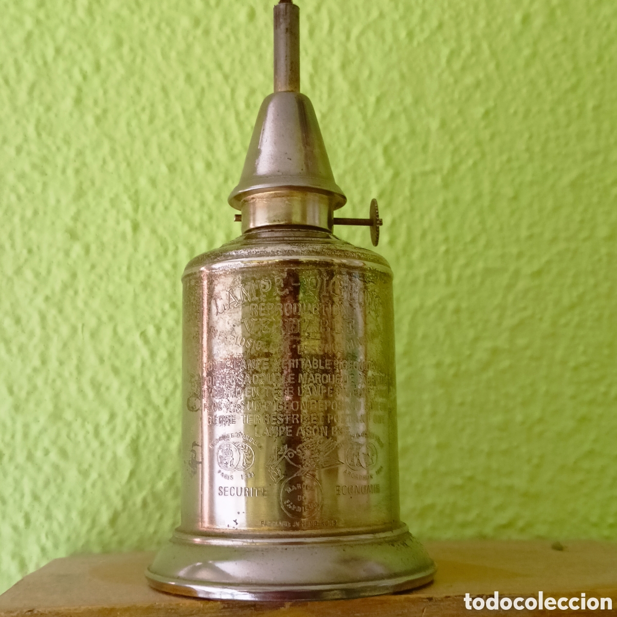 Antig&uuml;edades: LAMPARA DE BRONCE PIGEON &rdquo;REPRODUCION&rdquo; DE ACEITE - Foto 3