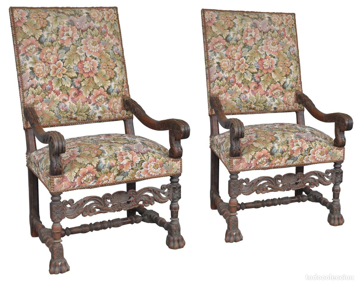 Antig&uuml;edades: Fauteuils en noyer de style Renaissance (paire) - Foto 10