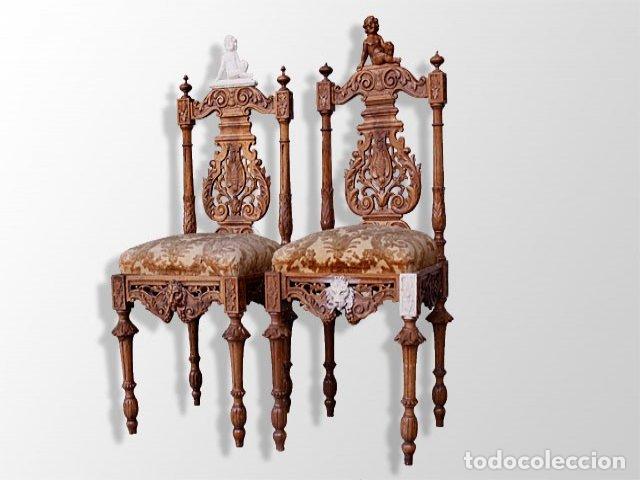 Antig&uuml;edades: Chaises en bois sculpt&eacute; aux putti (paire) - Foto 1