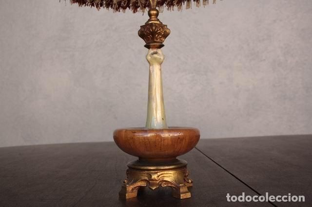 Antig&uuml;edades: Lampe de chevet fa&iuml;ence et bronze 1900 - Foto 5