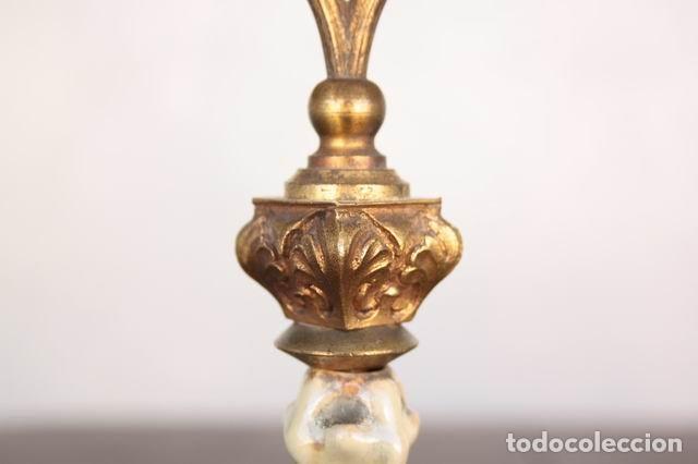 Antig&uuml;edades: Lampe de chevet fa&iuml;ence et bronze 1900 - Foto 6
