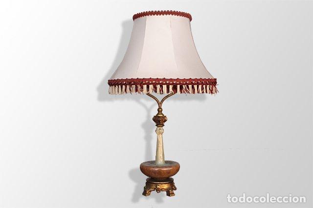 Antig&uuml;edades: Lampe de chevet fa&iuml;ence et bronze 1900 - Foto 1