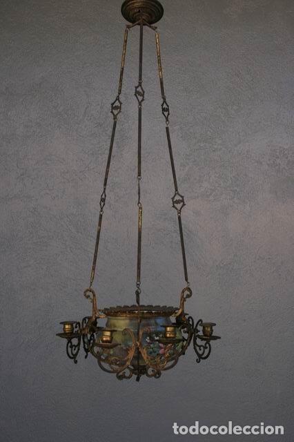 Antig&uuml;edades: Lustre suspension en bronze peint - Foto 6