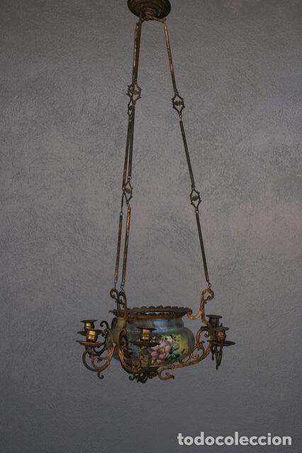 Antig&uuml;edades: Lustre suspension en bronze peint - Foto 7