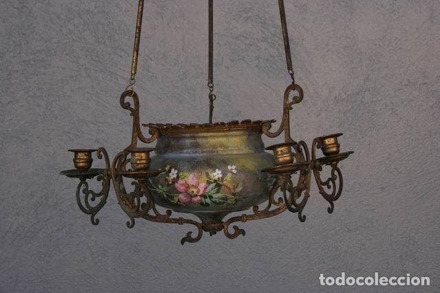 Antig&uuml;edades: Lustre suspension en bronze peint - Foto 10