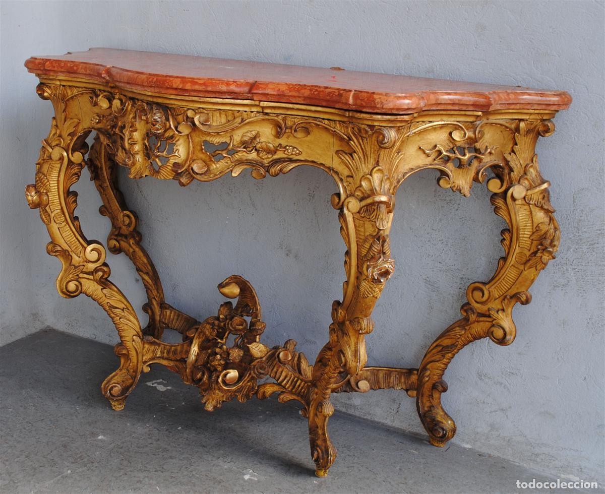Antig&uuml;edades: Console Louis XV en bois dor&eacute; dessus marbre - Foto 8