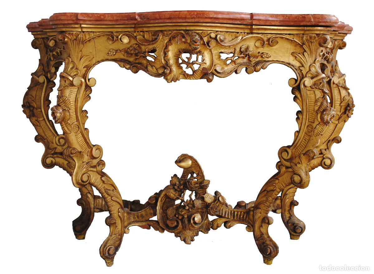 Antig&uuml;edades: Console Louis XV en bois dor&eacute; dessus marbre - Foto 1