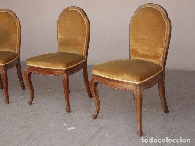 Antig&uuml;edades: Chaises 1920 velours jaune (s&eacute;rie de 4) - Foto 3