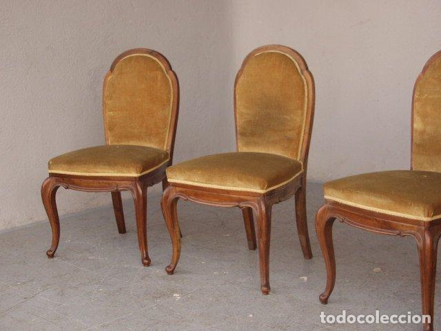 Antig&uuml;edades: Chaises 1920 velours jaune (s&eacute;rie de 4) - Foto 4