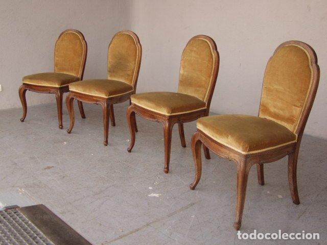 Antig&uuml;edades: Chaises 1920 velours jaune (s&eacute;rie de 4) - Foto 9