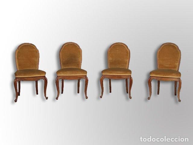 Antig&uuml;edades: Chaises 1920 velours jaune (s&eacute;rie de 4) - Foto 1