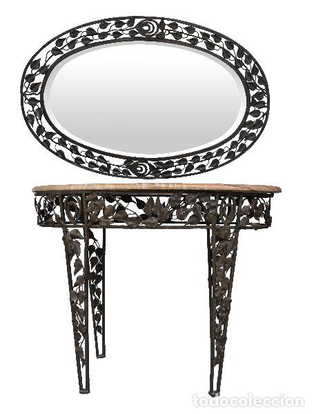 Antig&uuml;edades: Console Art d&eacute;co fer forg&eacute; ajour&eacute; aux feuillages - Foto 1