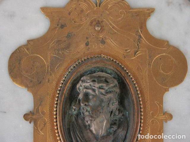 Antig&uuml;edades: B&eacute;nitier en bronze XIX&egrave;me support marbre - Foto 3