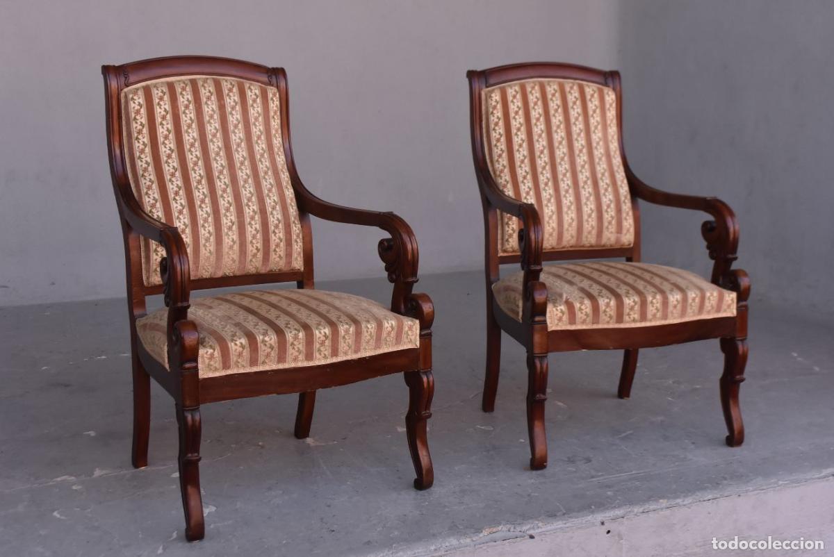 Antig&uuml;edades: Fauteuils en acajou de style Restauration (paire) - Foto 7