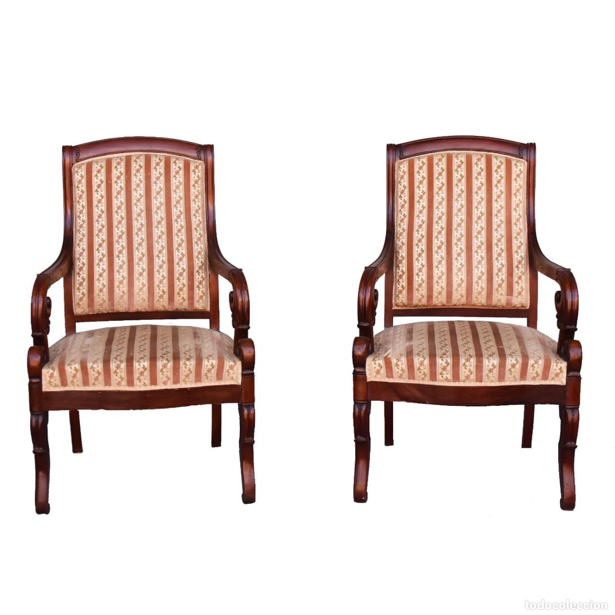 Antig&uuml;edades: Fauteuils en acajou de style Restauration (paire) - Foto 1