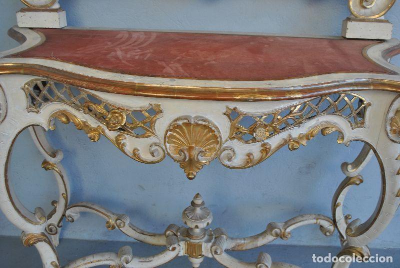 Antig&uuml;edades: Console rocaille laqu&eacute;e dor&eacute;e XIX&egrave;me - Foto 4