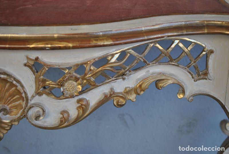 Antig&uuml;edades: Console rocaille laqu&eacute;e dor&eacute;e XIX&egrave;me - Foto 5