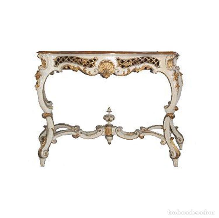 Antig&uuml;edades: Console rocaille laqu&eacute;e dor&eacute;e XIX&egrave;me - Foto 1