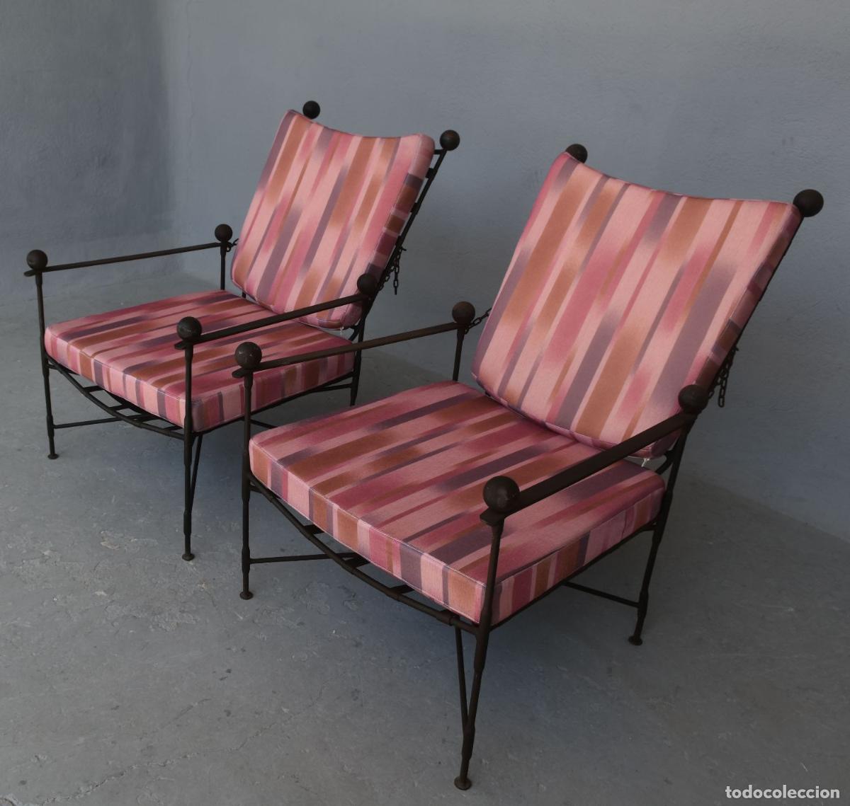 Antig&uuml;edades: Fauteuils en fer forg&eacute; dossier r&eacute;glable &eacute;poque 1950 (paire) - Foto 2
