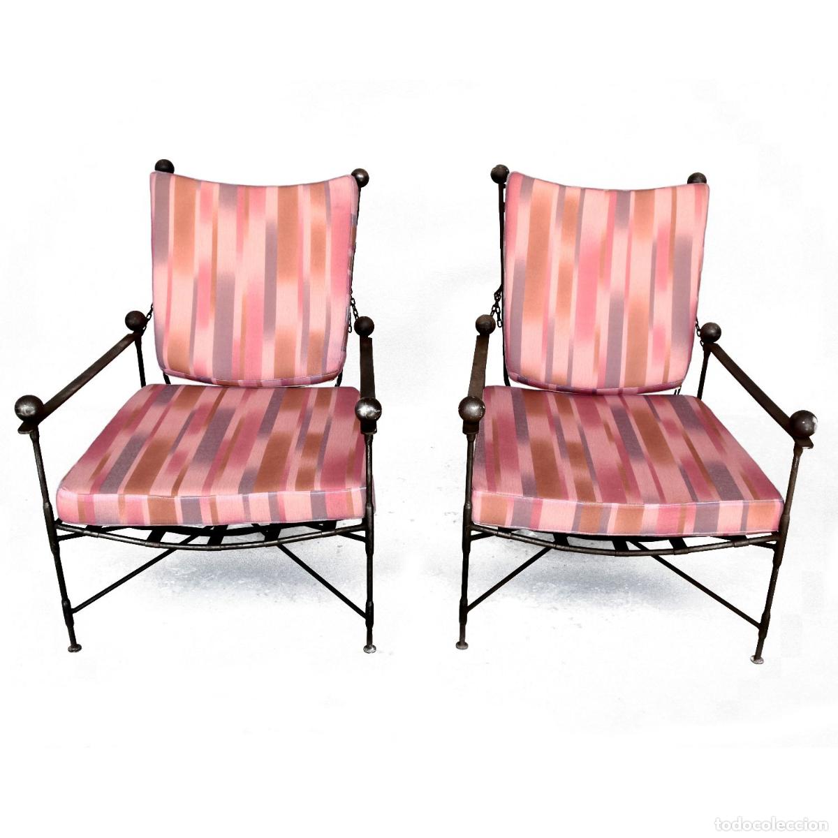 Antig&uuml;edades: Fauteuils en fer forg&eacute; dossier r&eacute;glable &eacute;poque 1950 (paire) - Foto 1