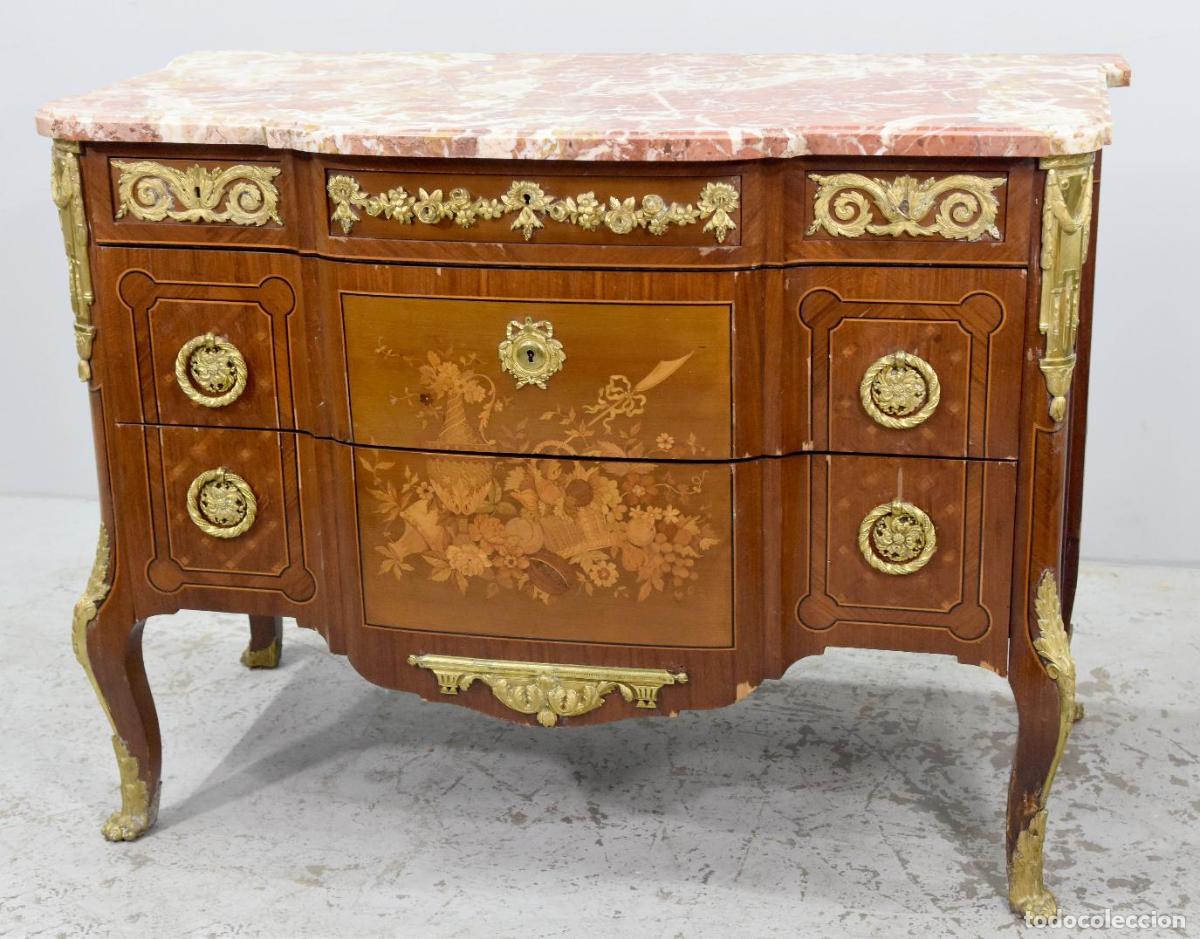 Antig&uuml;edades: Commode de style Transition marquet&eacute;e bois de rose XIX&egrave;me - Foto 2