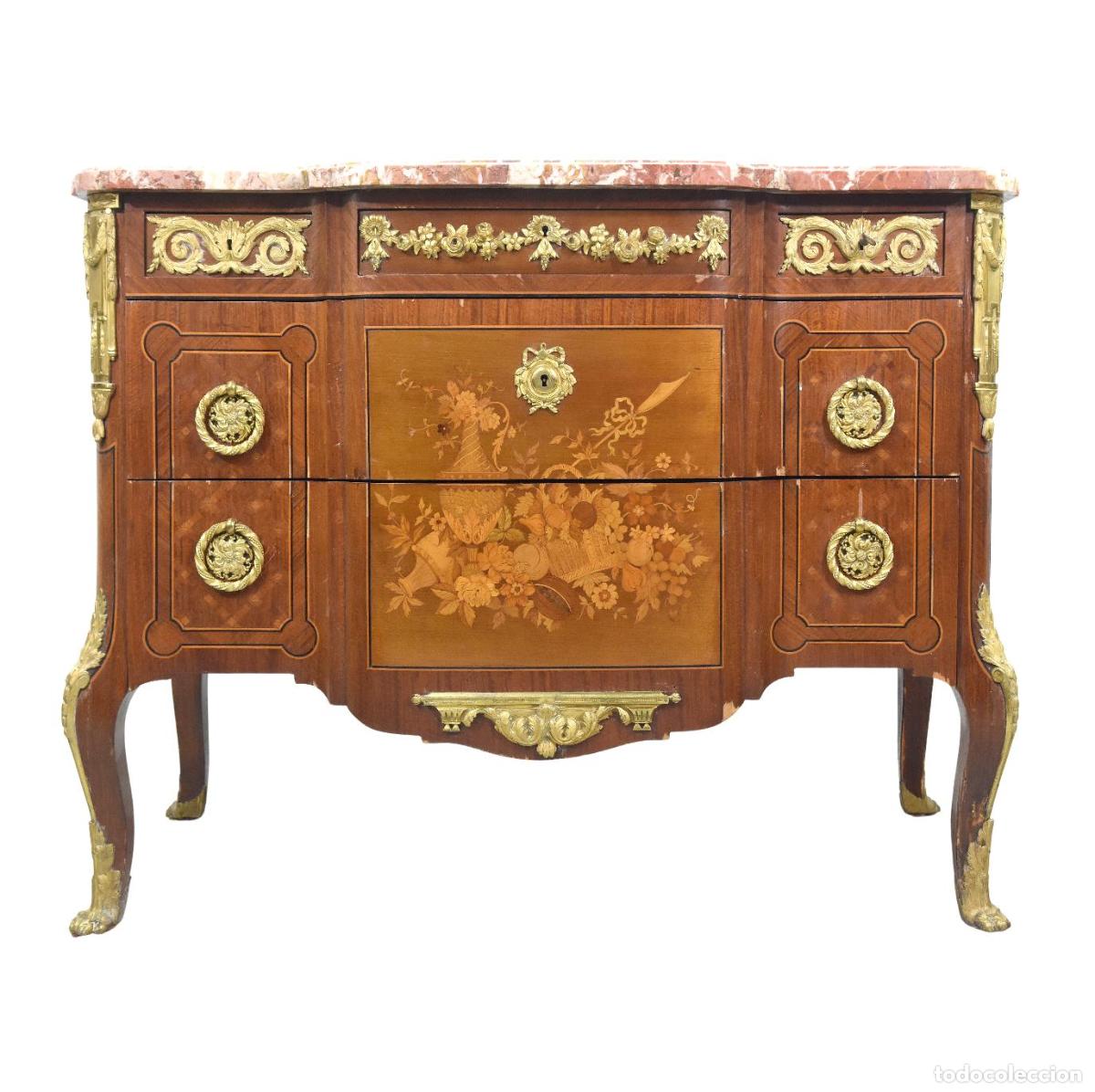 Antig&uuml;edades: Commode de style Transition marquet&eacute;e bois de rose XIX&egrave;me - Foto 1