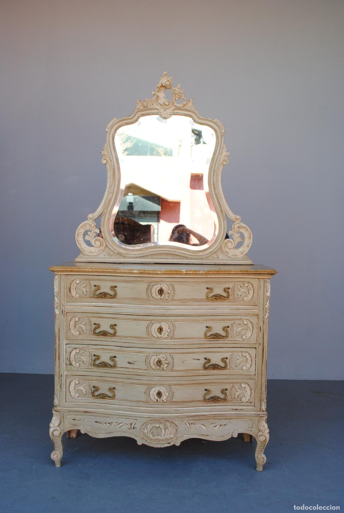 Antig&uuml;edades: Commode coiffeuse de style Louis XV laqu&eacute;e grise 1900 - Foto 2