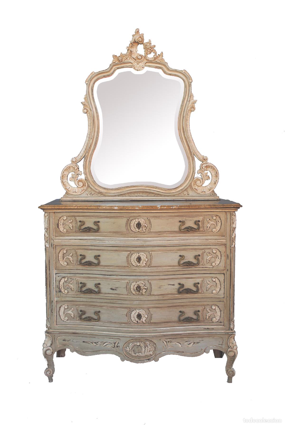 Antig&uuml;edades: Commode coiffeuse de style Louis XV laqu&eacute;e grise 1900 - Foto 1