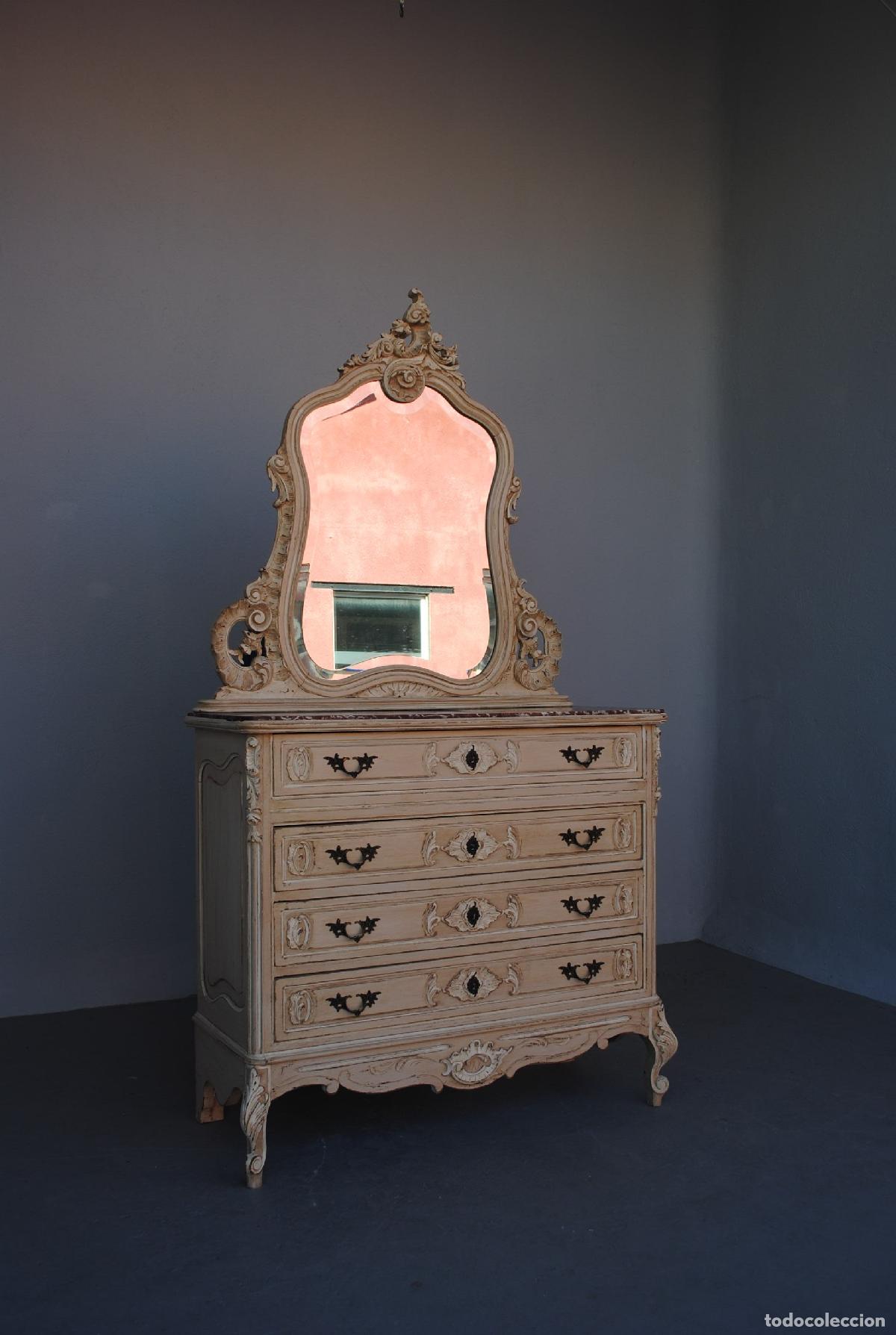 Antig&uuml;edades: Commode coiffeuse de style Louis XV laqu&eacute;e grise 1900 - Foto 2