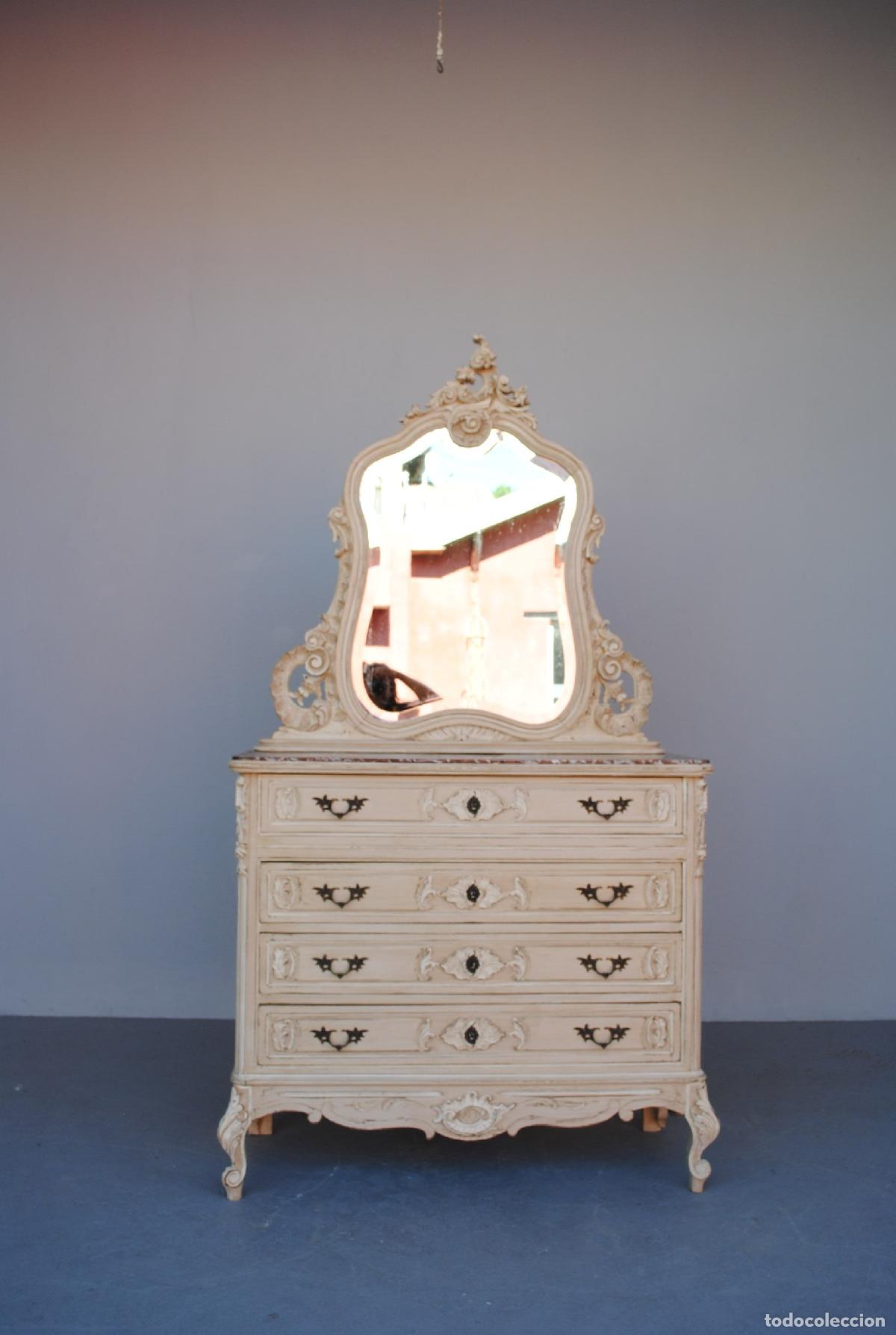 Antig&uuml;edades: Commode coiffeuse de style Louis XV laqu&eacute;e grise 1900 - Foto 3