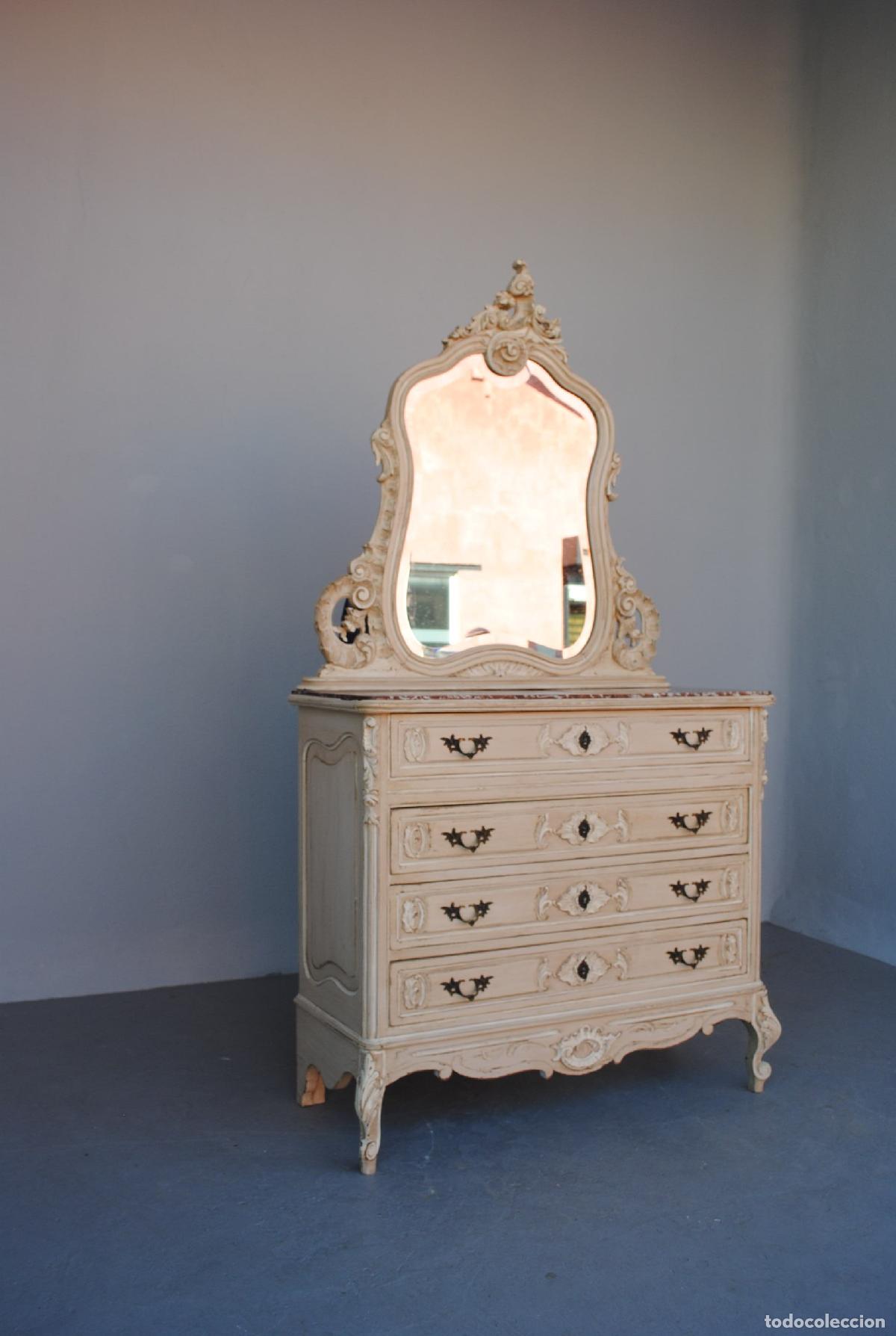 Antig&uuml;edades: Commode coiffeuse de style Louis XV laqu&eacute;e grise 1900 - Foto 4