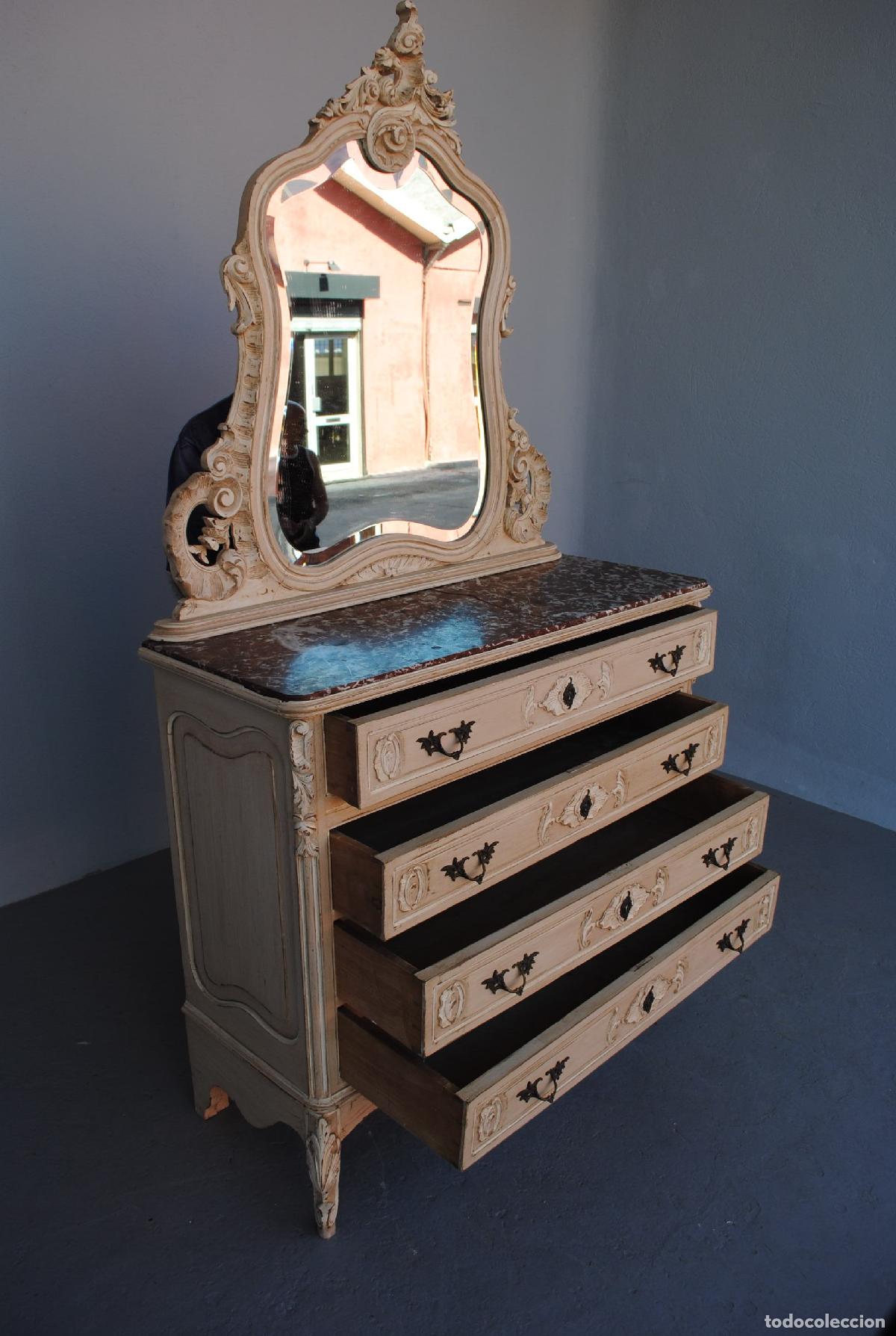 Antig&uuml;edades: Commode coiffeuse de style Louis XV laqu&eacute;e grise 1900 - Foto 5