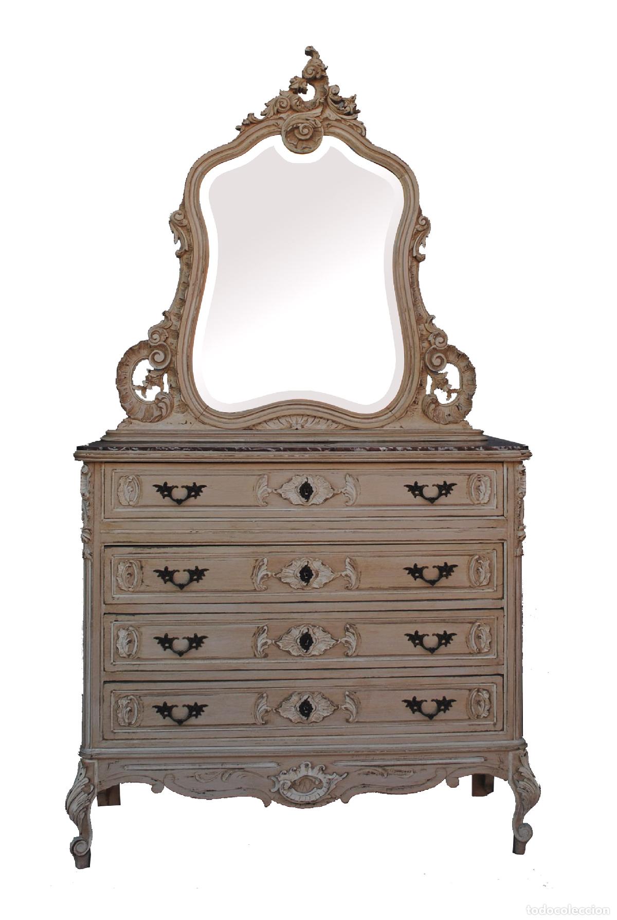 Antig&uuml;edades: Commode coiffeuse de style Louis XV laqu&eacute;e grise 1900 - Foto 1