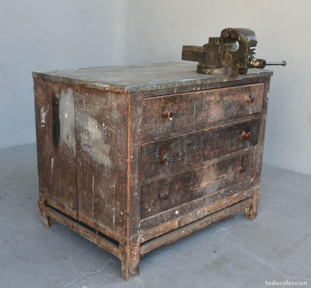 Antig&uuml;edades: Commode &eacute;tabli rustique avec &eacute;tau d&eacute;but XIX&egrave;me - Foto 2