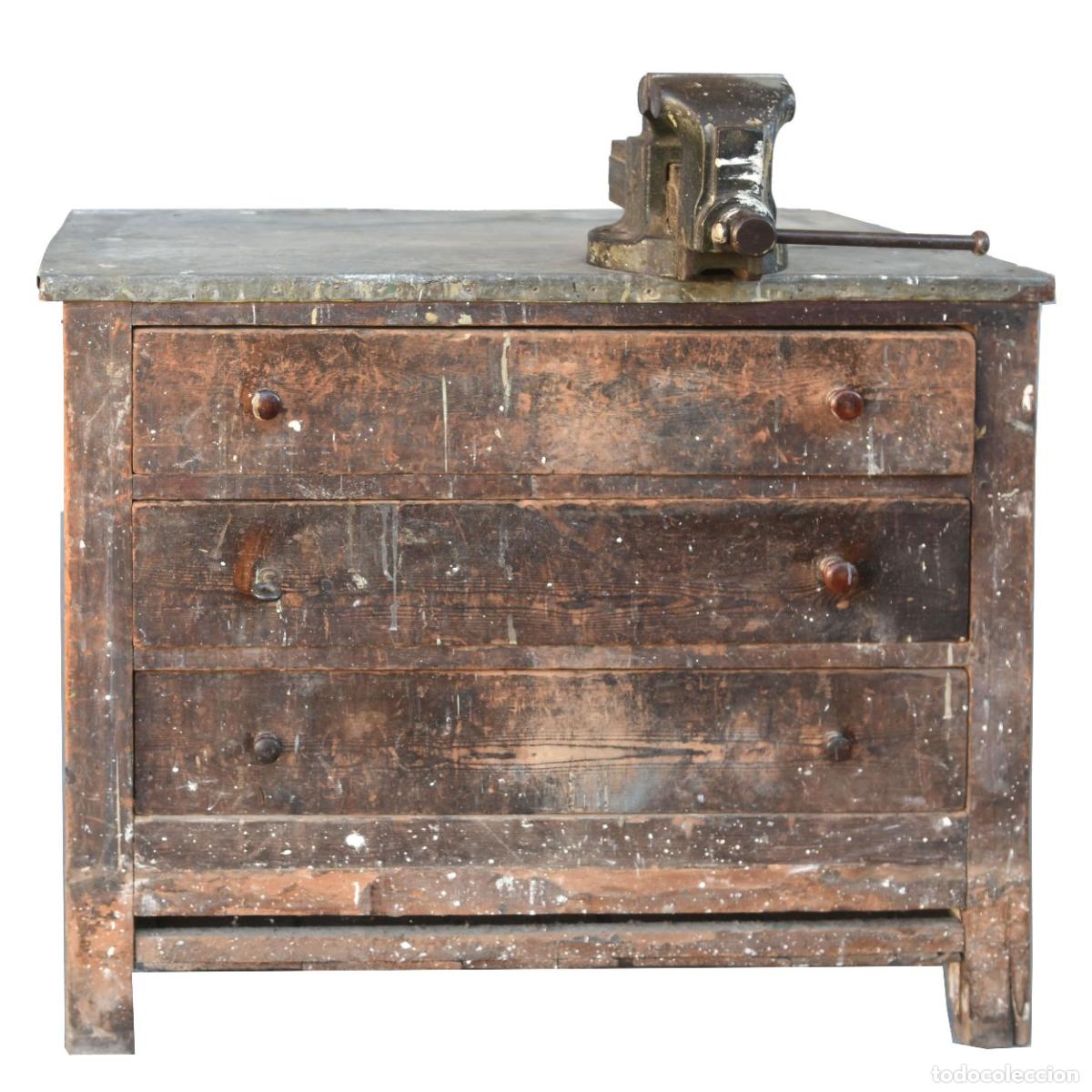 Antig&uuml;edades: Commode &eacute;tabli rustique avec &eacute;tau d&eacute;but XIX&egrave;me - Foto 1