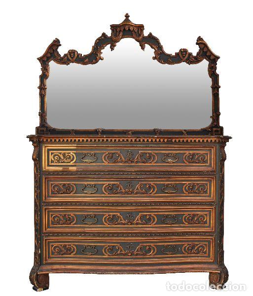 Antig&uuml;edades: Commode V&eacute;nitienne laqu&eacute;e dor&eacute;e XIX&egrave;me - Foto 1