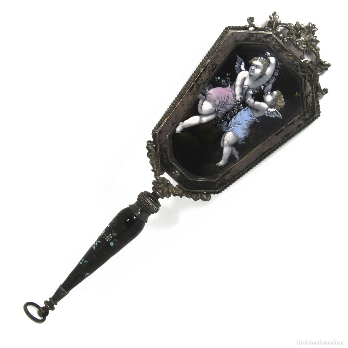 Antig&uuml;edades: Miroir &agrave; main en argent &eacute;maill&eacute; aux deux - Foto 1