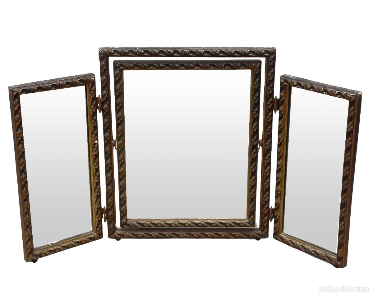Antig&uuml;edades: Miroir de magicien de table en bois dor&eacute; vers 1900 - Foto 1