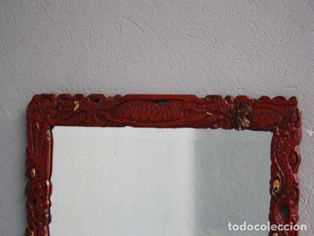 Antig&uuml;edades: Miroir laqu&eacute; rouge indochinois incrustations - Foto 2