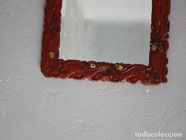 Antig&uuml;edades: Miroir laqu&eacute; rouge indochinois incrustations - Foto 3