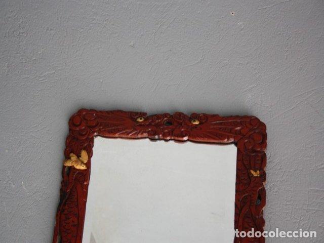 Antig&uuml;edades: Miroir laqu&eacute; rouge indochinois incrustations - Foto 4
