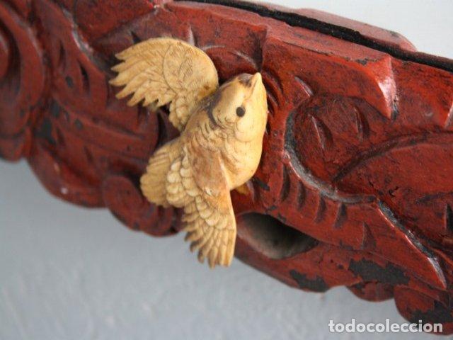 Antig&uuml;edades: Miroir laqu&eacute; rouge indochinois incrustations - Foto 6