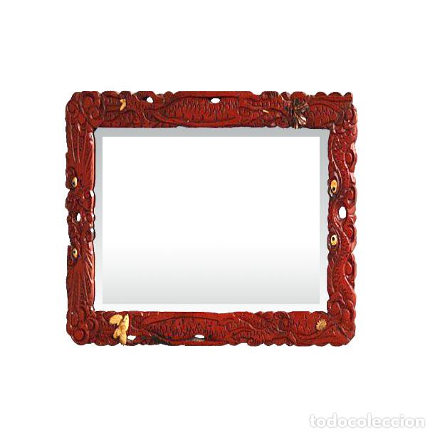 Antig&uuml;edades: Miroir laqu&eacute; rouge indochinois incrustations - Foto 1