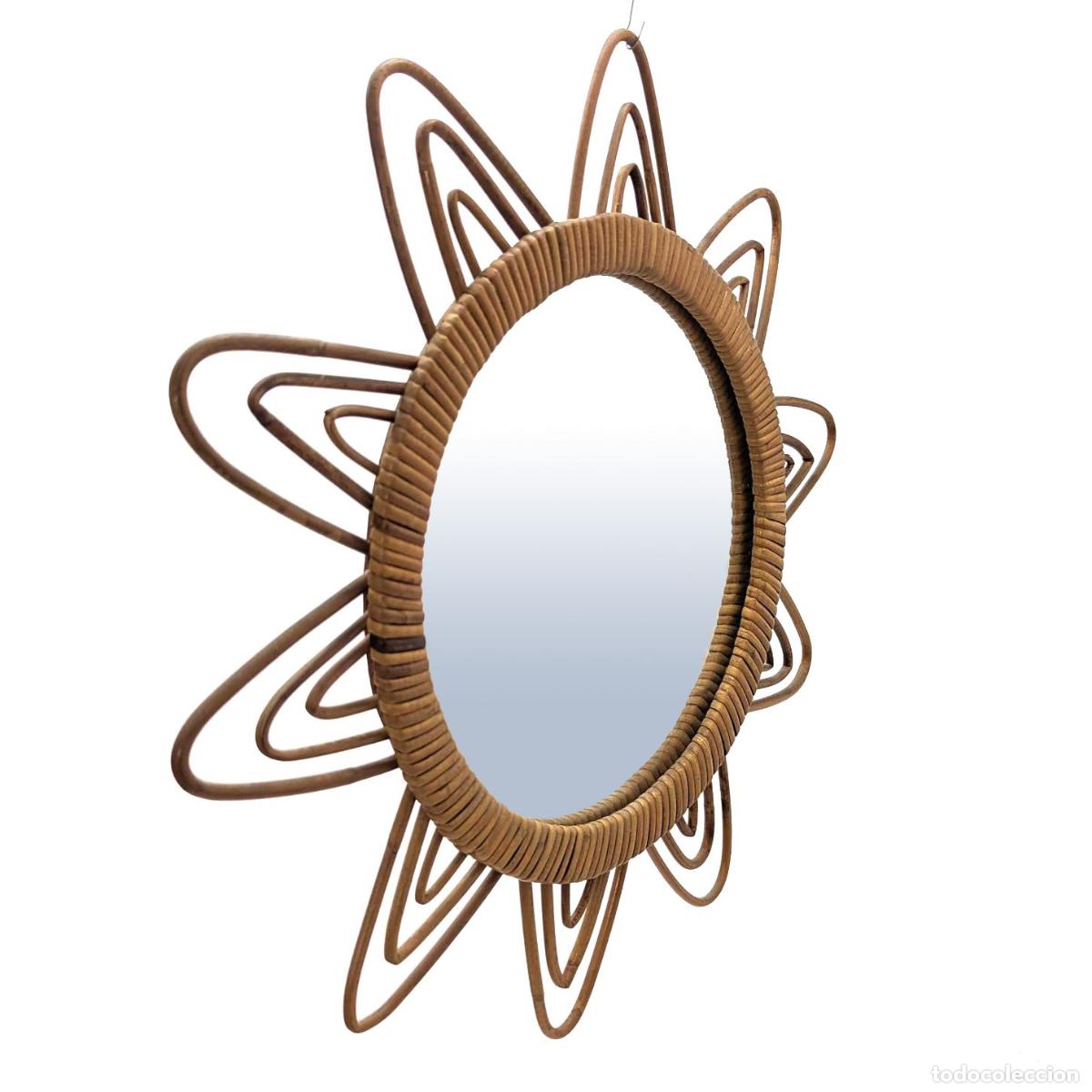 Antig&uuml;edades: Miroir en rotin ann&eacute;es 50 - Foto 2